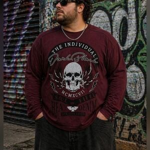 Dark Black Maroon Graphic Long Sleeve Shirt Size XXL Skull Print Streetwear
